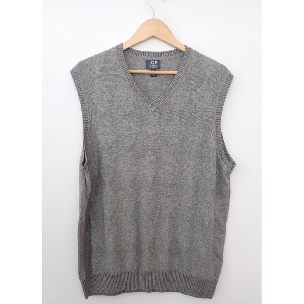 Joseph Abboud Gray Vest Sweater Mens XL Sleeveless V-Neck Argyle Cotton Preppy